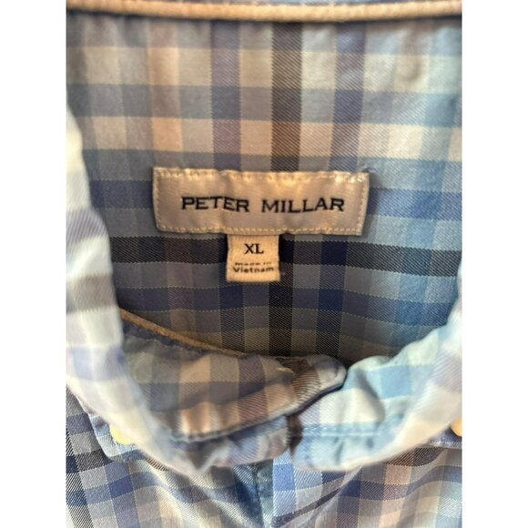 Peter Millar Men's XL Blue Gingham Plaid Long Sleeve Button-Down Shirt Casual - Picture 2 of 4